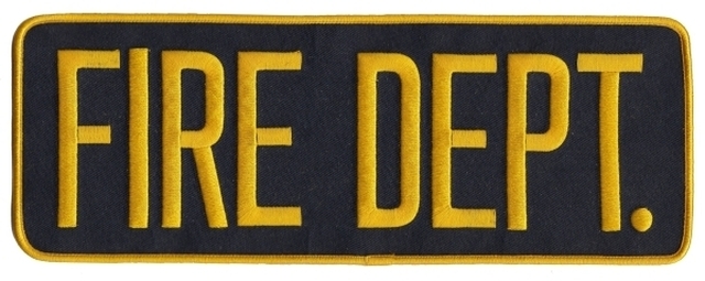 FIRE DEPT Medium Gold on Navy Blue 11X4 back panel patch