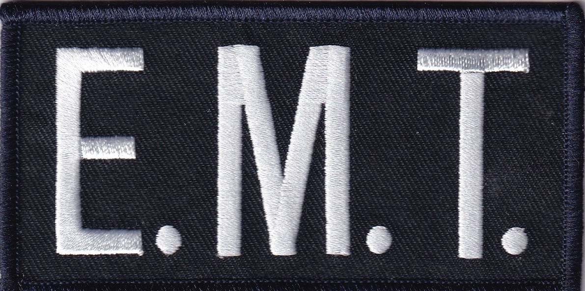 E.M.T. White on Midnight Navy Front Panel Patch 2X4