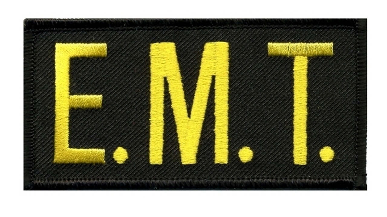 E.M.T. Gold on Black Front Panel Patch 2X4