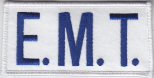 E.M.T. Royal Blue on White Front Panel Patch 2X4