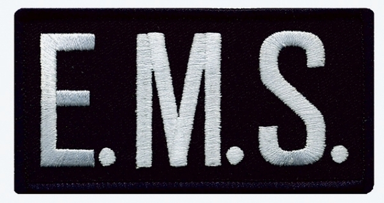 E.M.S. White on Midnight Navy Front Panel Patch 2X4