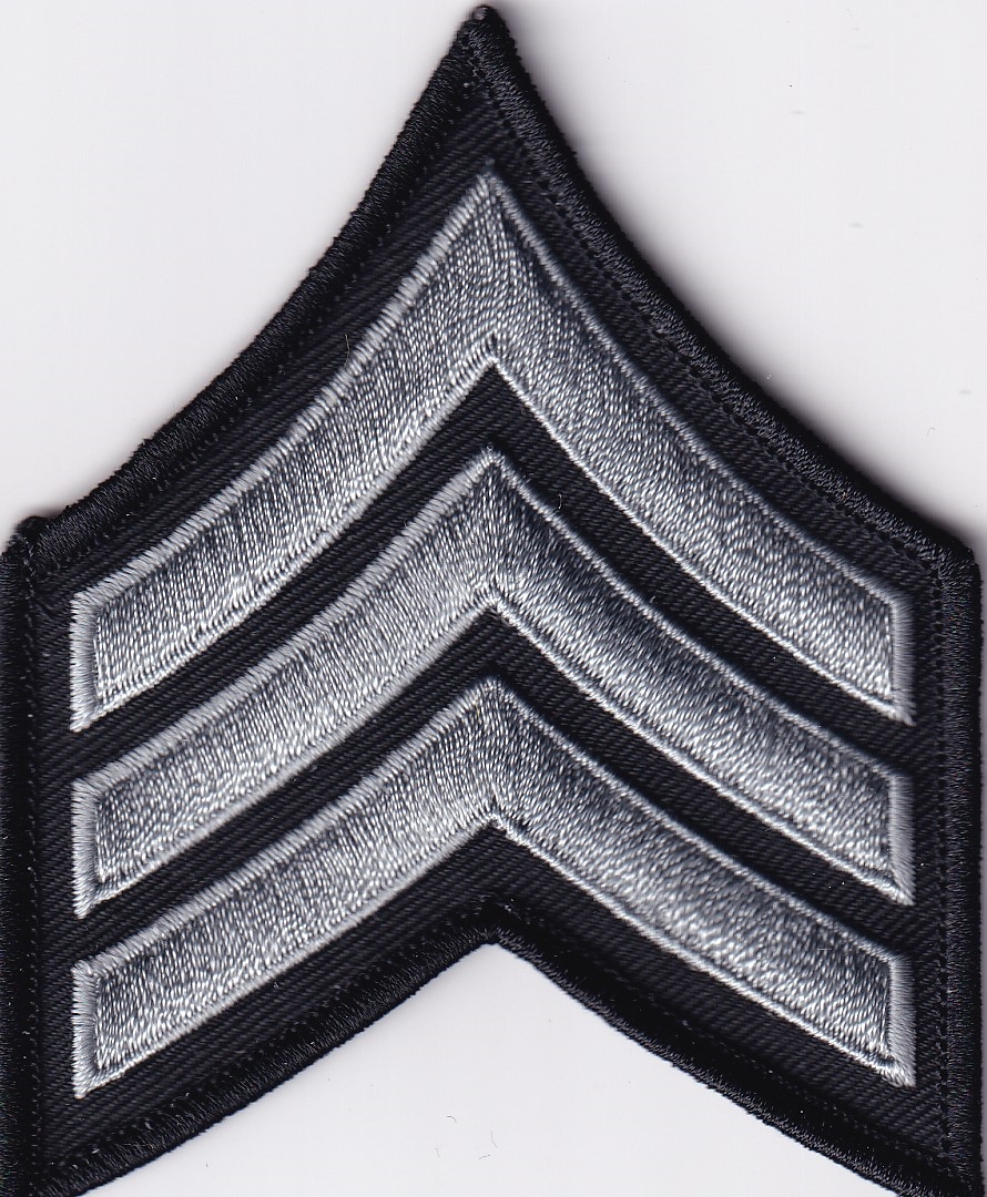 SGT Chevrons 3" Medium Grey on Black Merrowed Edge