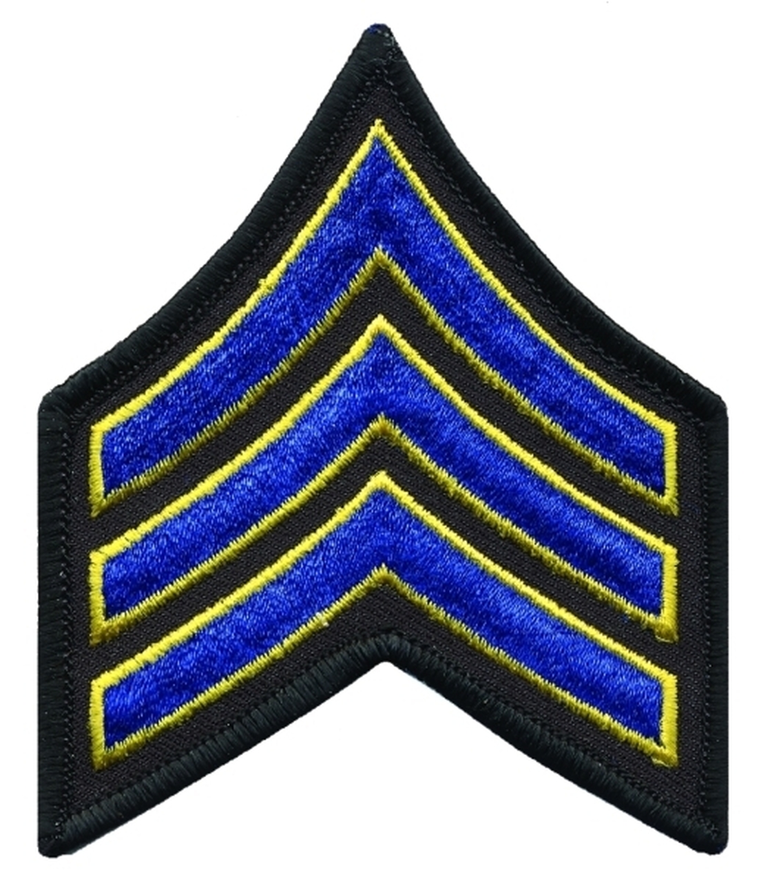 SGT Chevrons 3" Royal Blue & Medium Gold on Black Merrowed Edge