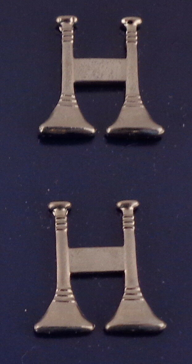2 Bugles 3/4" Parallel Silver Pair Collar Pins Captain
