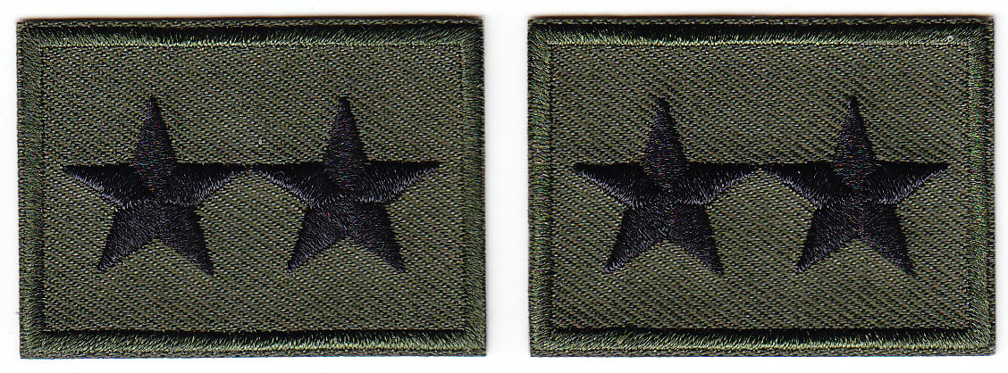 2 STARS BLACK on OD GREEN Collar Patches