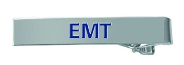 EMT Tie Bar Polished Silver with Royal Blue Lettering Female Version
