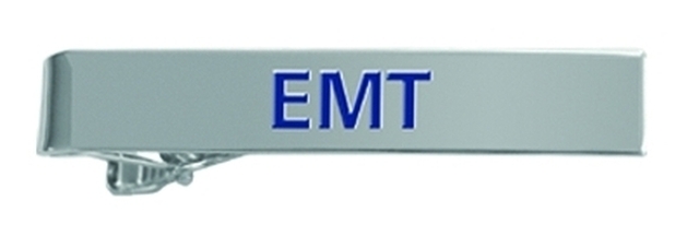 EMT Tie Bar Polished Silver with Royal Blue Lettering male Version