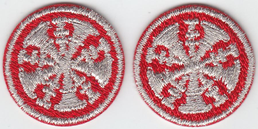 5 Bugles Silver on Red Fire Chief 1" Collar Patches