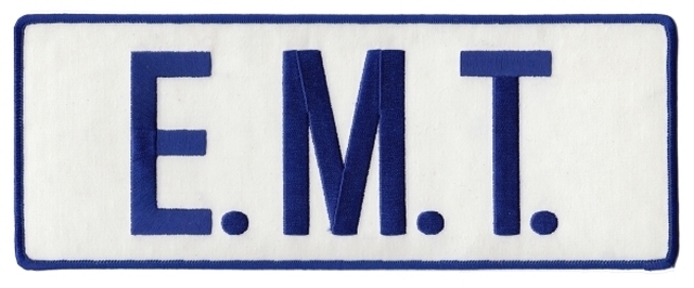 E.M.T. Royal Blue on REFLECTIVE White Back Panel Uniform Patch 11" X 4" EMT