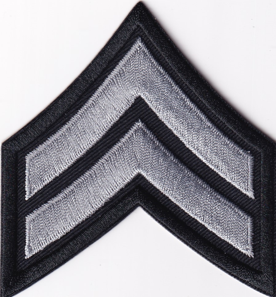 CPL Corporal Chevrons 3" Grey on Black Cut Edge