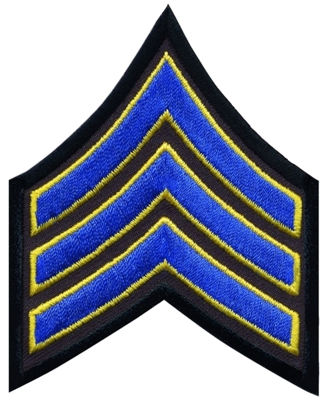 SGT Sergeant Chevrons 3" Royal Blue with Medium Gold Edge on Black Cut Edge Style