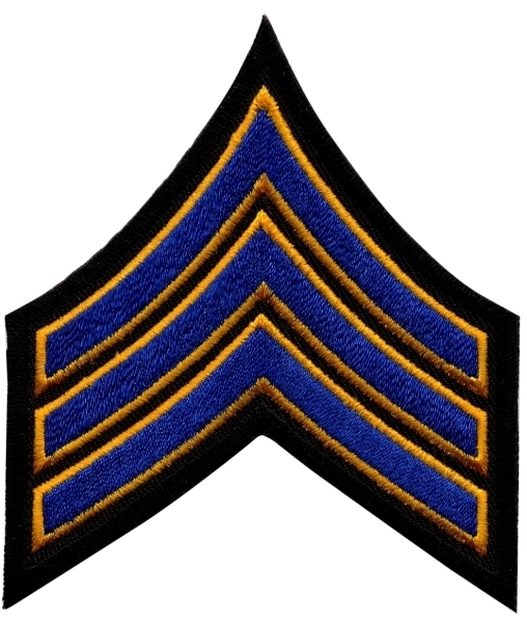 SGT Sergeant Chevrons 3.5" Royal Blue with DARK Gold Edge on Black Cut Edge Style