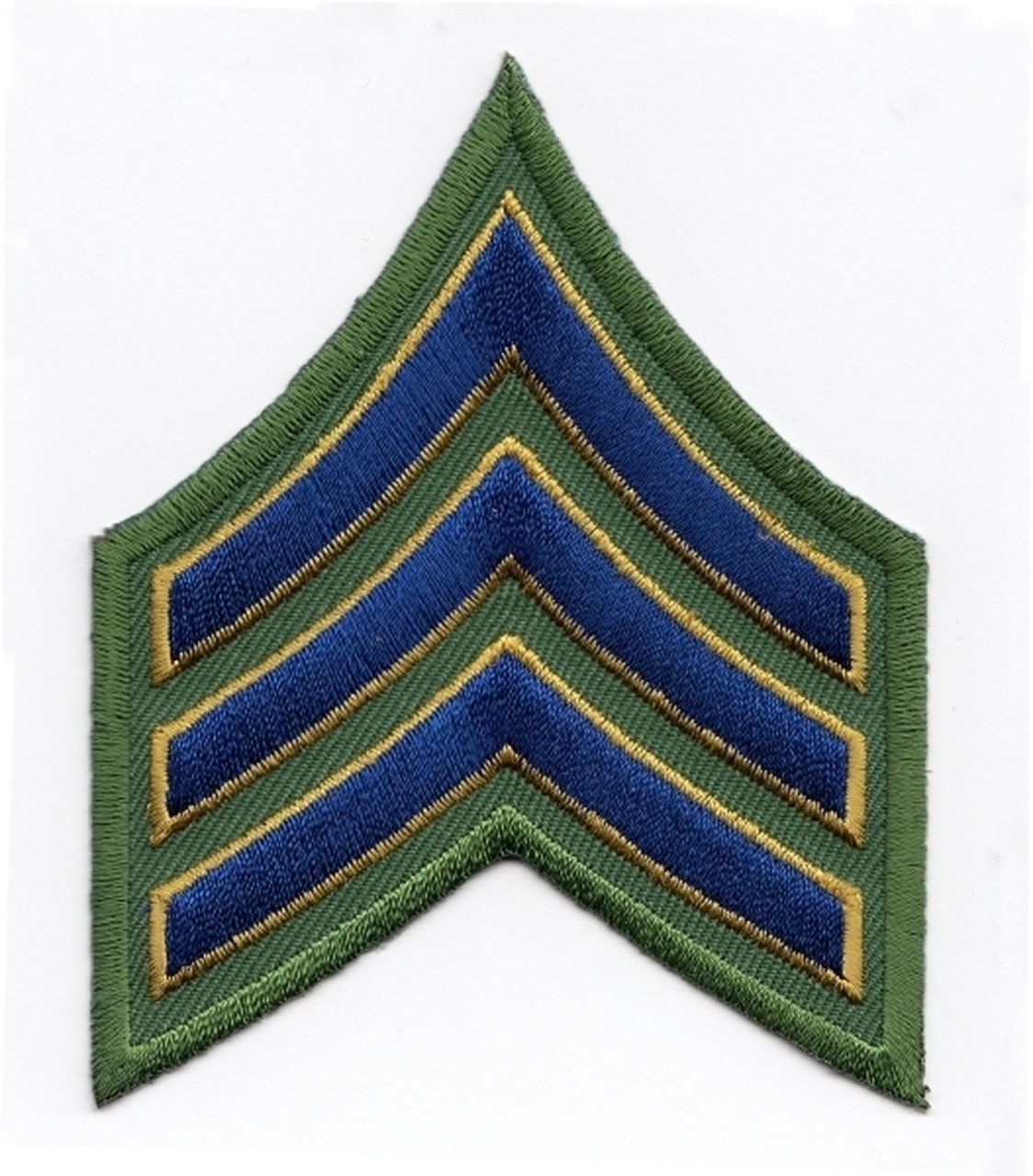 SGT Chevrons 3" Royal Blue with Medium Gold Edge on Green Twill Border Laser Cut Edge