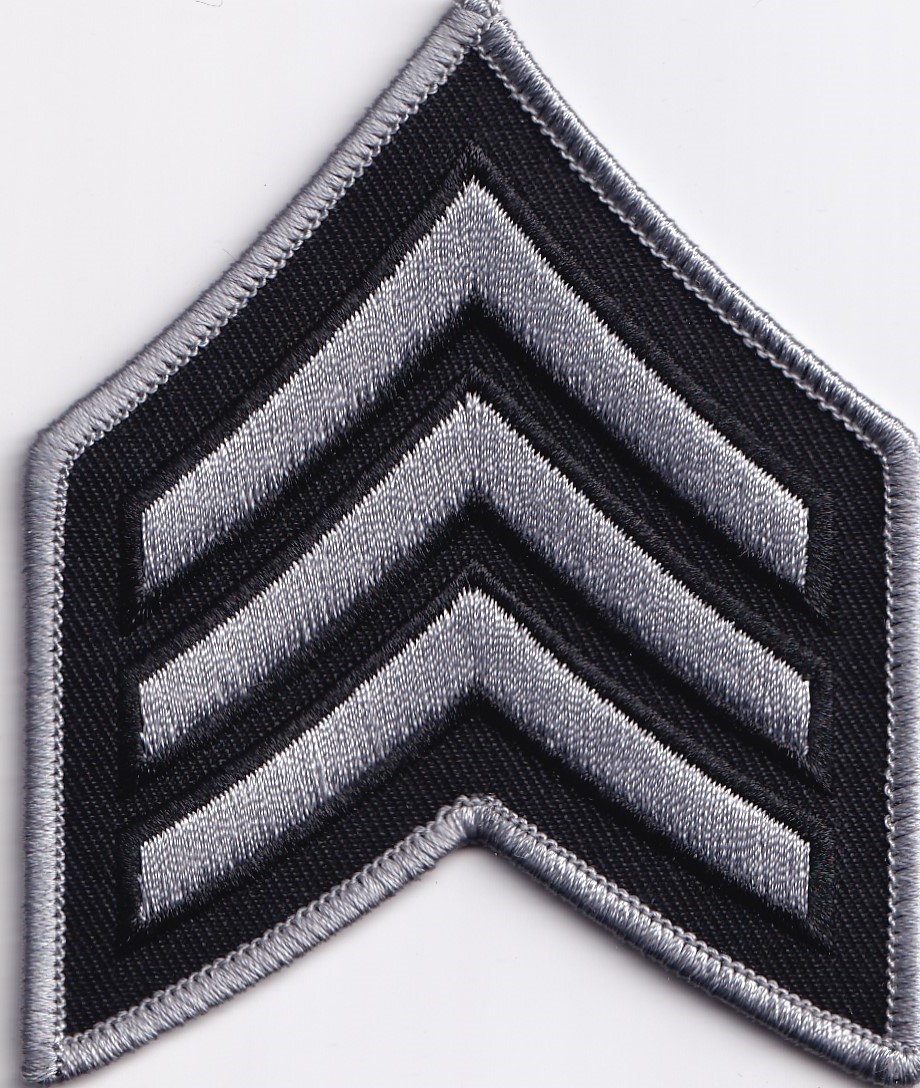 SGT Chevrons Grey on Black Merrowed Edge 3" wide