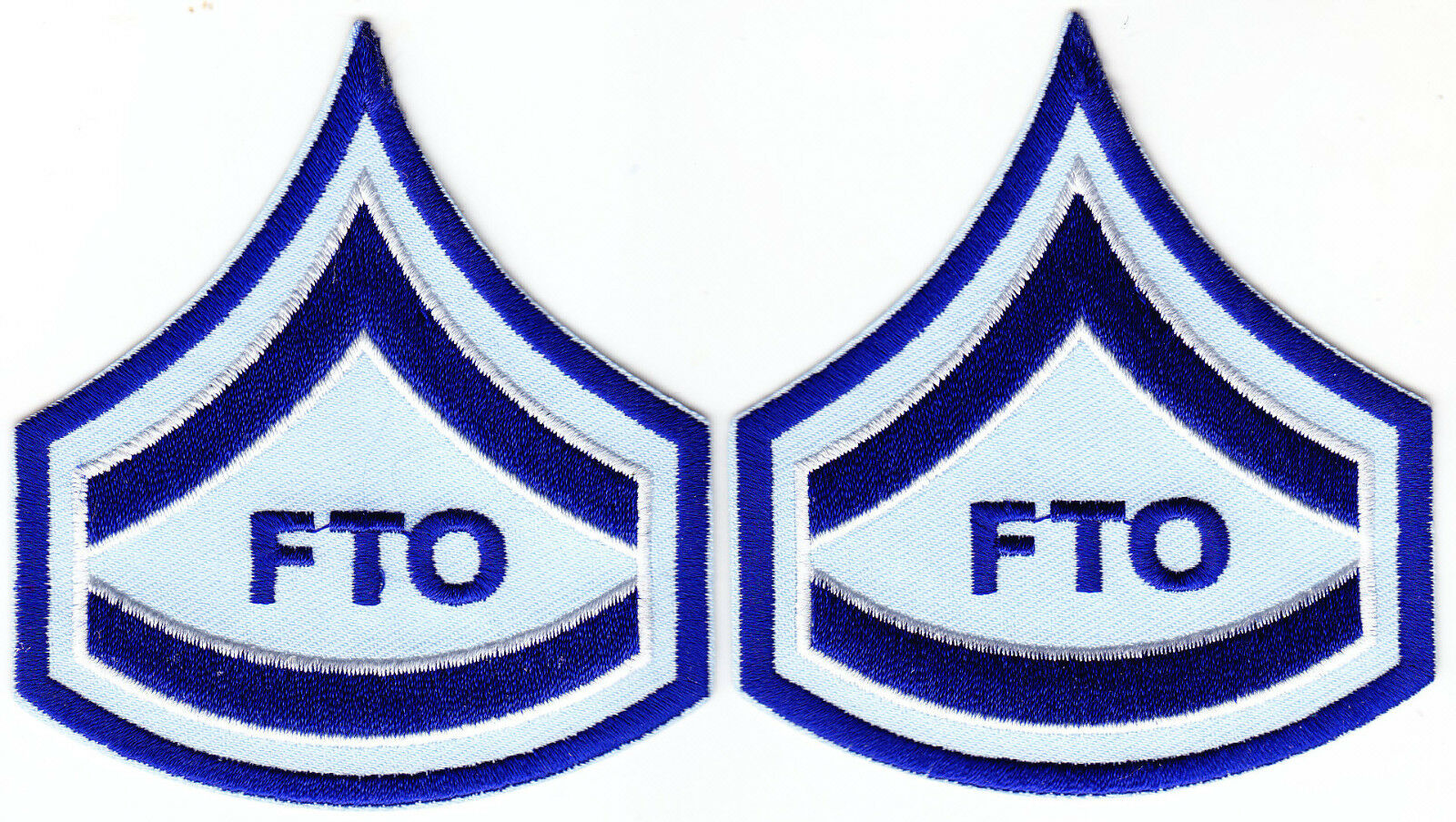 FTO Chevron patches ROYAL BLUE & WHITE ON LIGHT BLUE TWILL 1 pair
