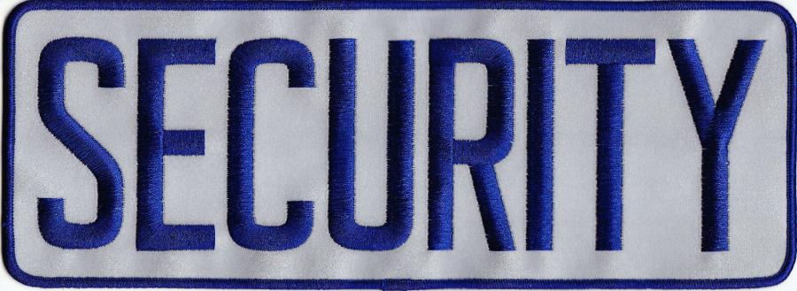 SECURITY Royal Blue Lettering on 3M REFLECTIVE Grey Back Panel Patch 11X4
