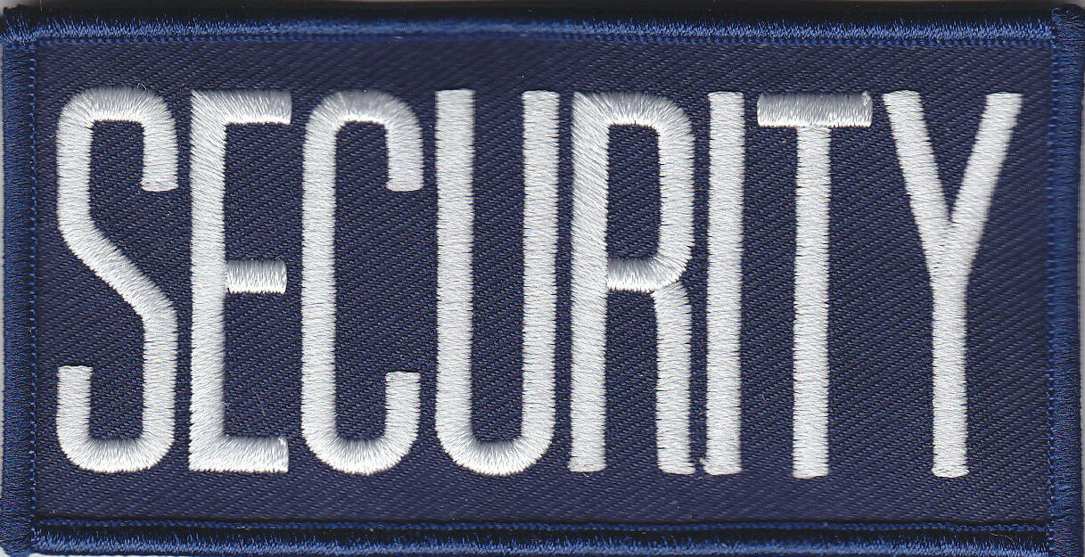 Security 4 x 2 White on Navy Blue Front Panel Patch