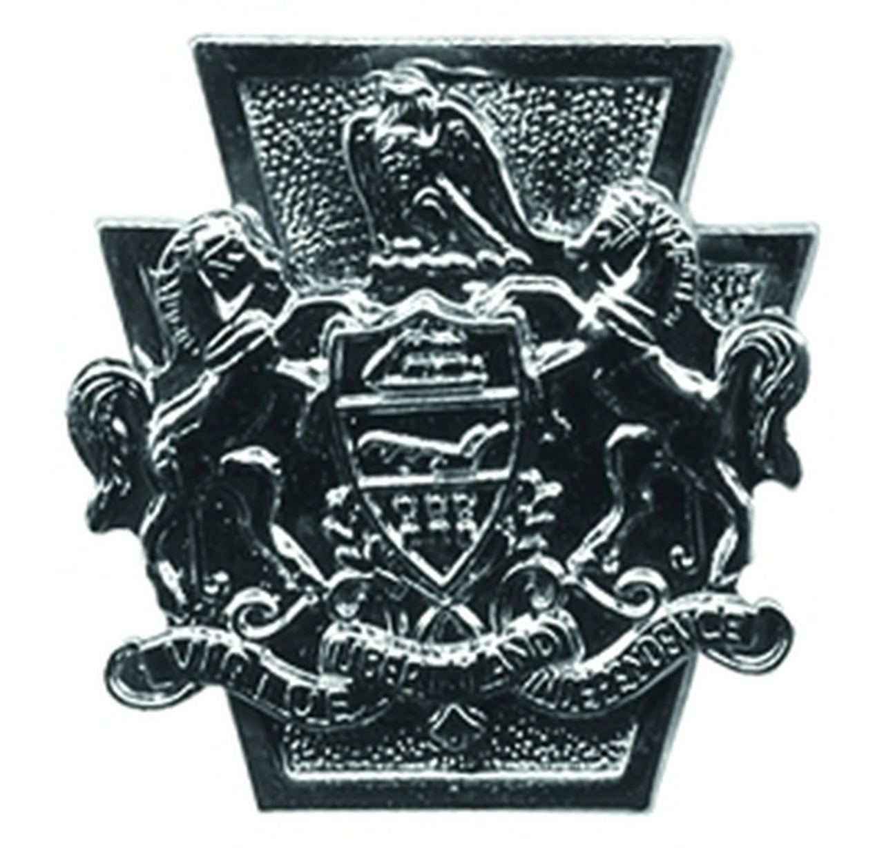 Pennsylvania KEYSTONE SHAPE Silver Coat of Arms Uniform Collar Pins