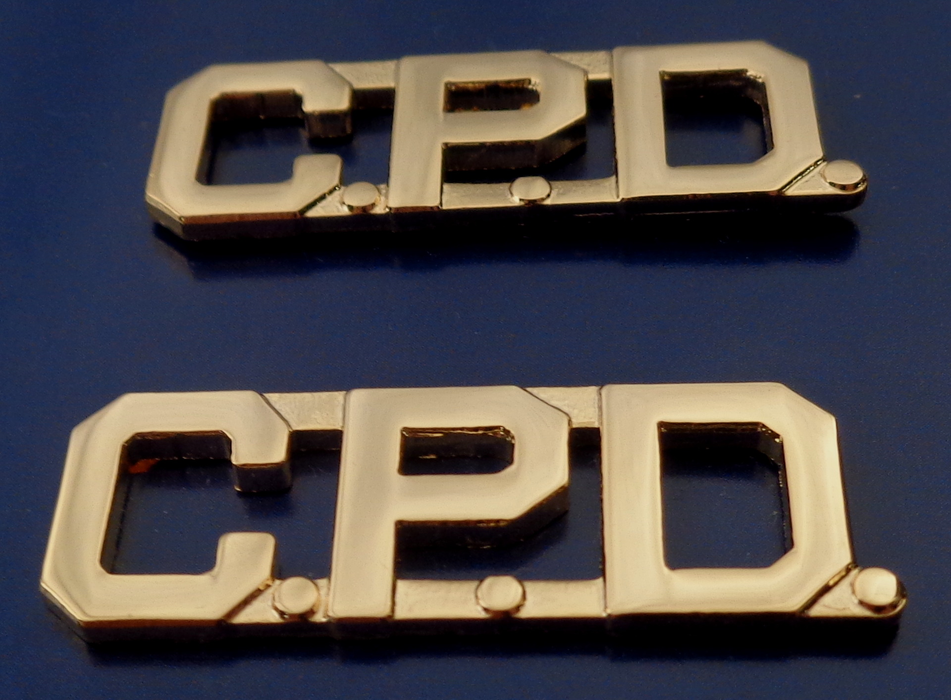 C.P.D. polished gold 1/2" Letters Collar Pins Insignia