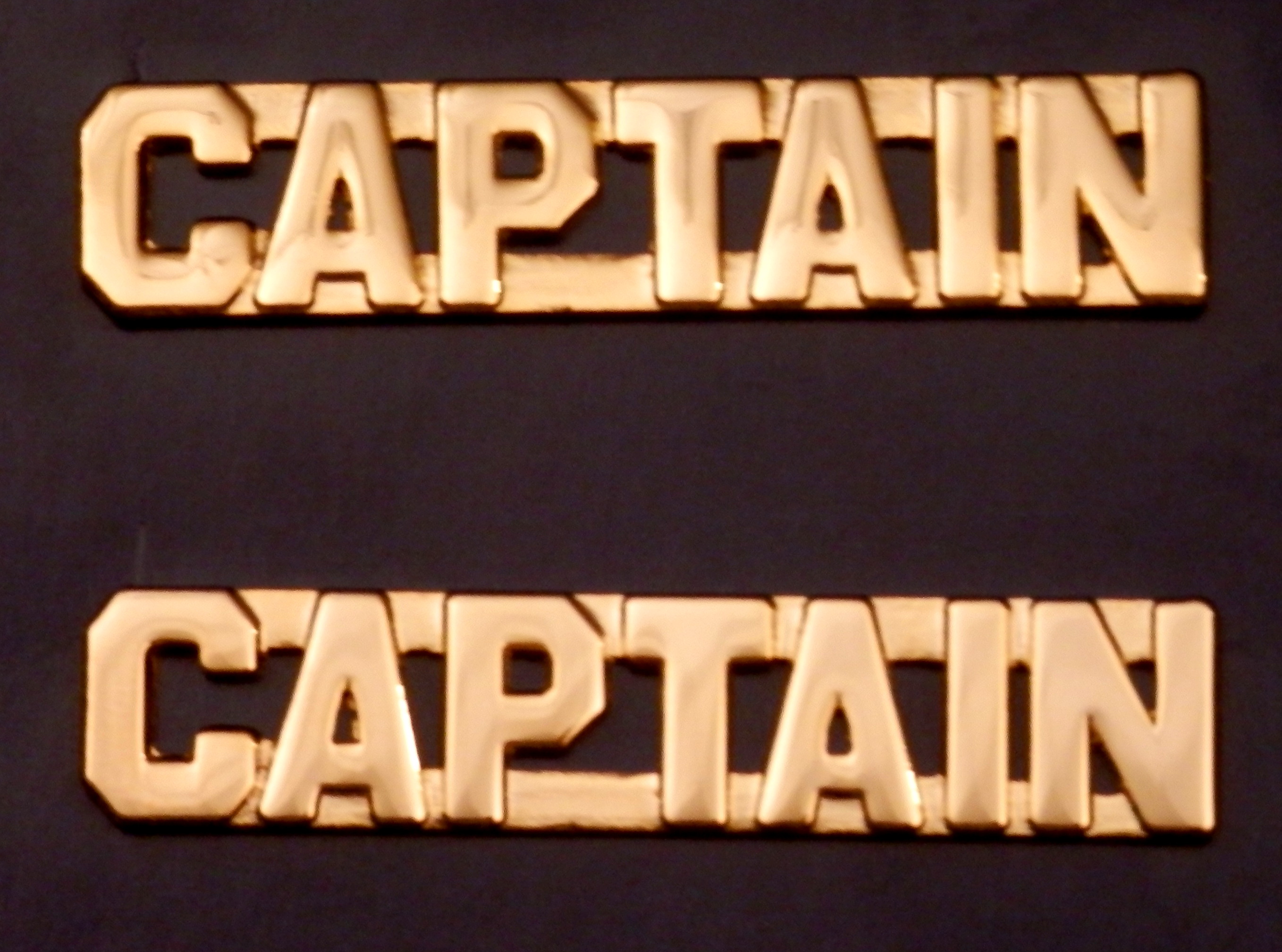 CAPTAIN 3/8" Polished Gold Letters Collar Pins