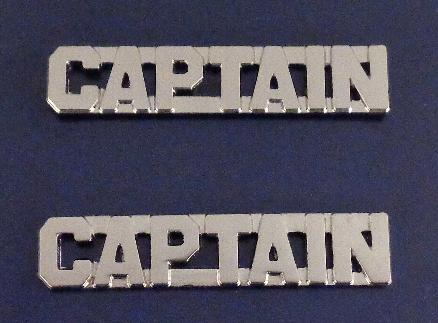 CAPTAIN Polished Silver 3/8 Letters Collar Pins