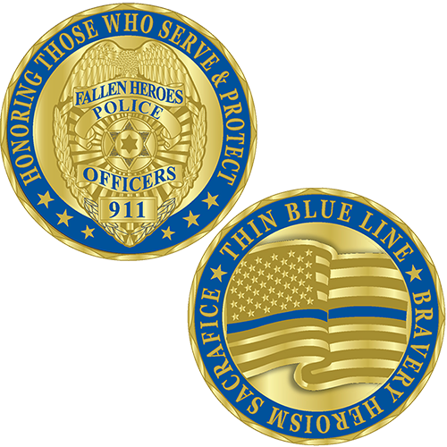 Thin Blue Line fallen heroes Police CHALLENGE COIN honoring those who serve 911