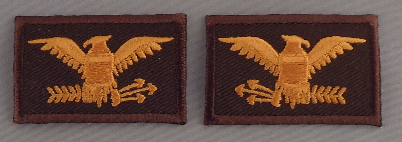 COL Colonel Eagles Birds DARK GOLD on BROWN collar patches 1.75" Large