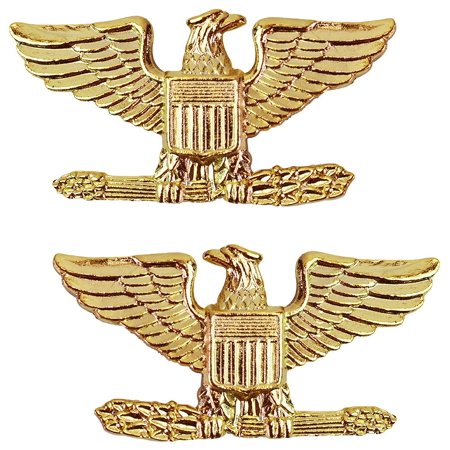 COL Colonel Eagle Birds Large Gold Pair Collar Pins CLUTCH BACK