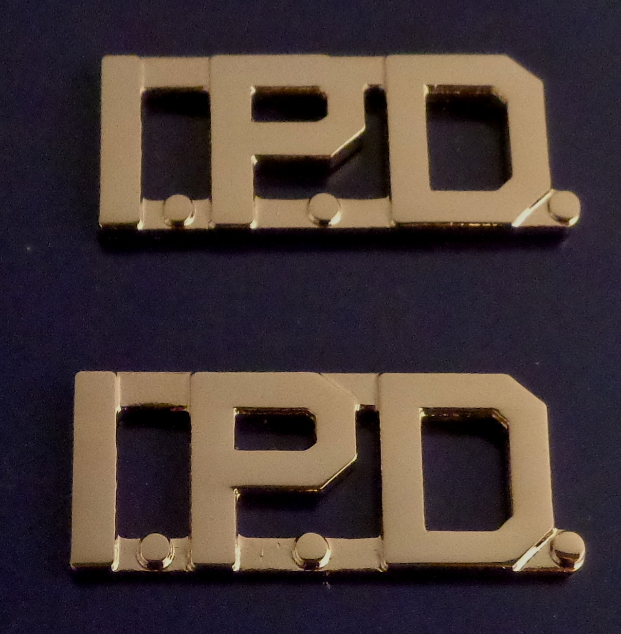 I.P.D. gold 1/2" Letters Collar Pins Insignia police IPD