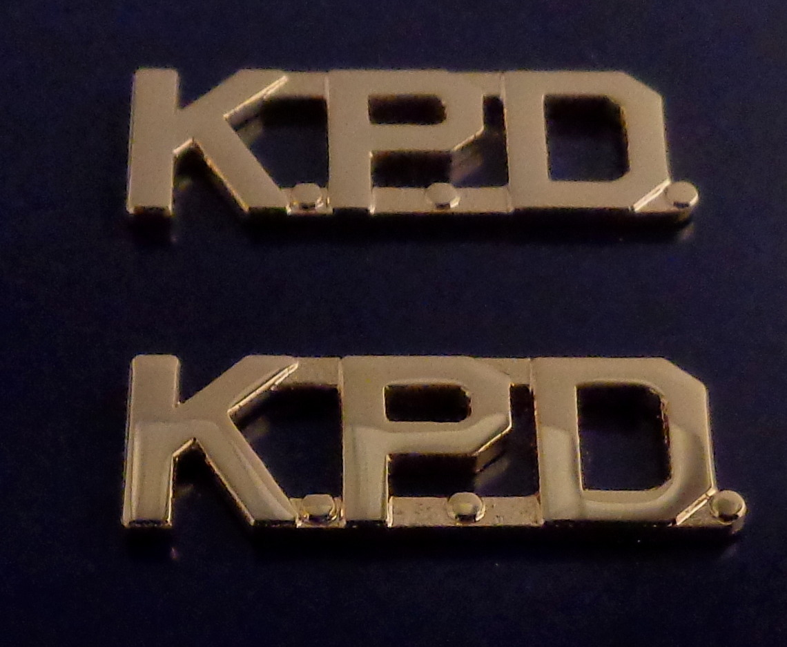 K.P.D. gold 1/2" Letters Collar Pins Insignia police KPD
