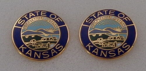 Kansas Gold state seal 2 COLLAR PINS 15/16" Gold