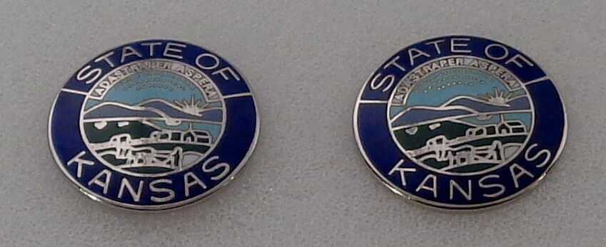 Kansas Gold state seal 2 COLLAR PINS 15/16" Silver