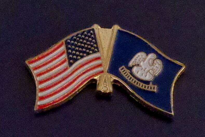 Louisiana State and US Flags Crossed Lapel Pin