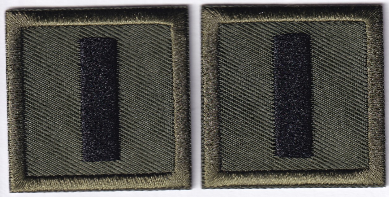 LT Lieutenant BLACK on OD GREEN rank insignia collar lapel patches 1.5" LARGE
