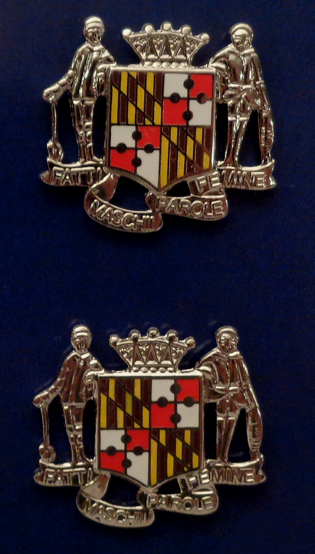 Maryland State Crest Coat of Arms SILVER Uniform Collar Pins
