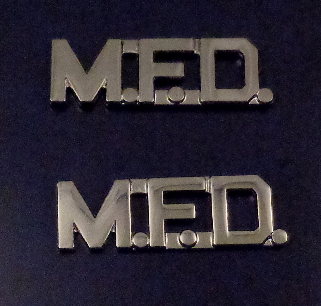 M.F.D. 1/2" Polished Silver Nickel Collar Pins with periods