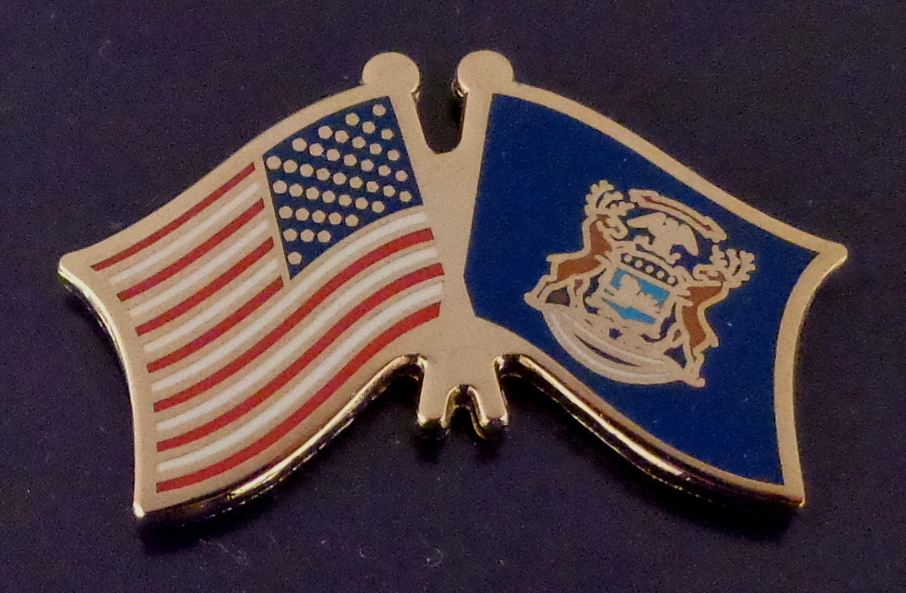 Michigan State and US Flags Crossed Lapel Pin