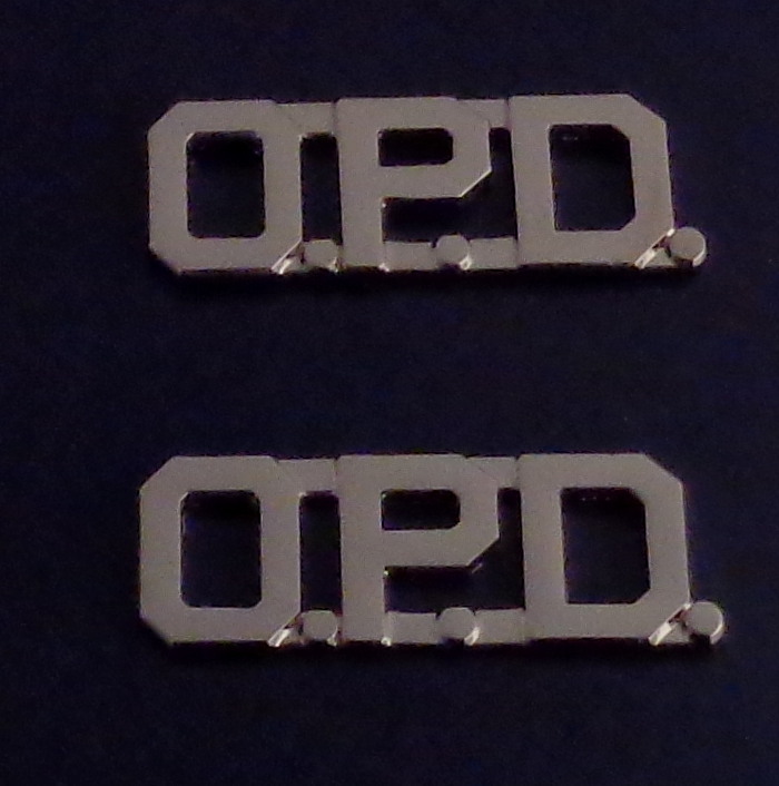O.P.D. silver/nickel 1/2" Letters Collar Pins Insignia police OPD