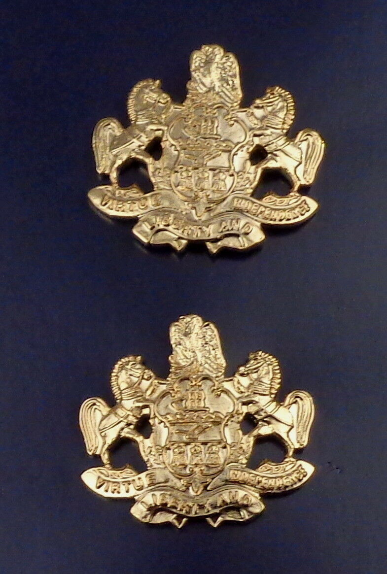 Pennsylvania Coat of Arms Collar Pins Polished Gold LARGE