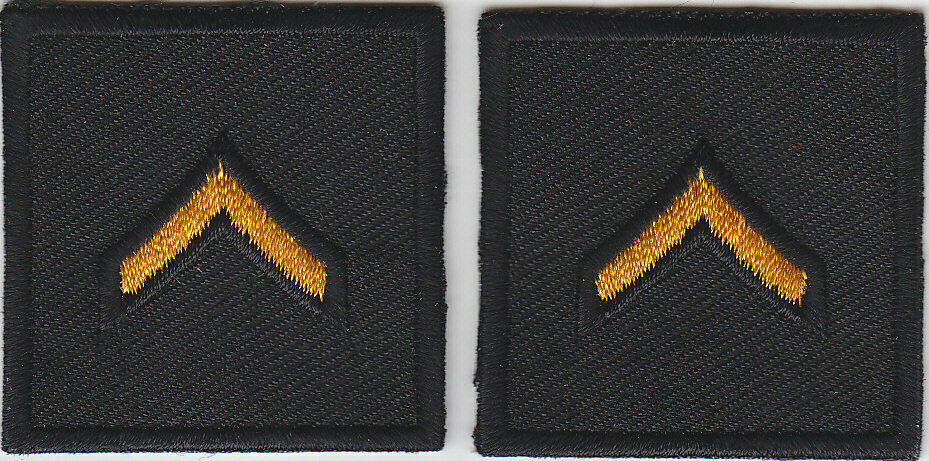 PFC DARK GOLD on BLACK rank insignia collar patches
