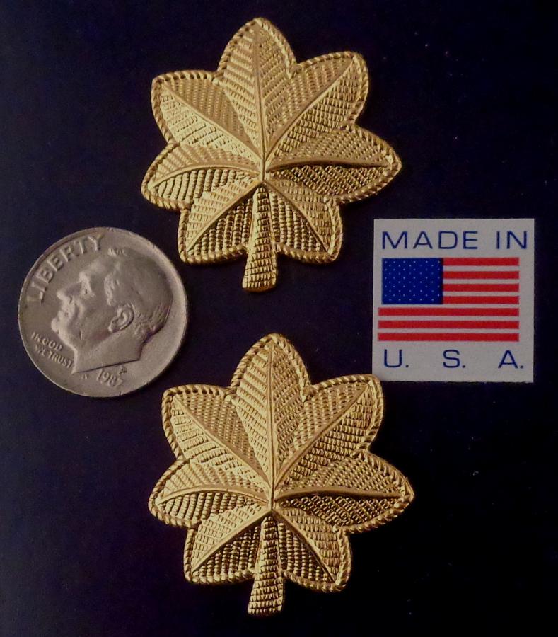 MAJ Major Oak Leaf LARGE SAFETY CATCH Gold Collar Pins Rank Insignia 