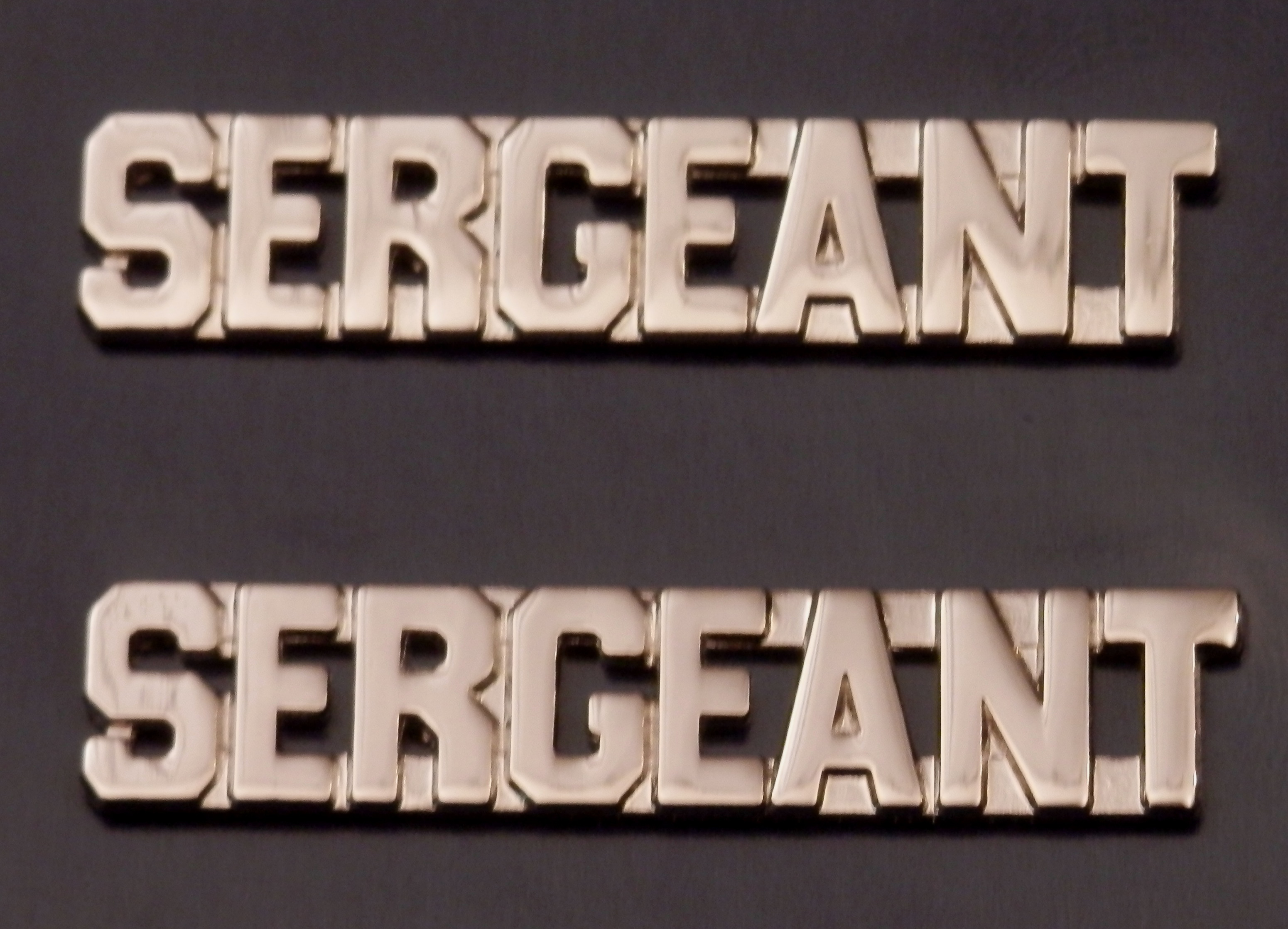 SERGEANT 3/8" Polished Silver Nickel Finish Letters Collar Pins
