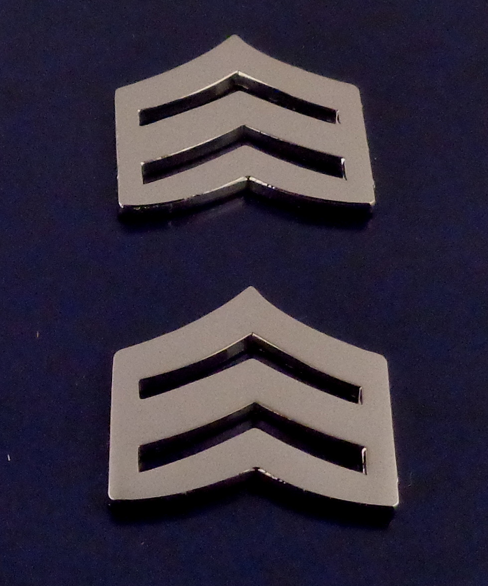 SGT Sergeant Chevrons 3/4" REGULAR SILVER Pair Collar Pins