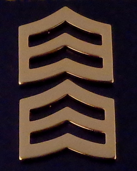 SGT Sergeant Chevrons LARGE 1" Gold Pair Collar Pins Rank Insignia