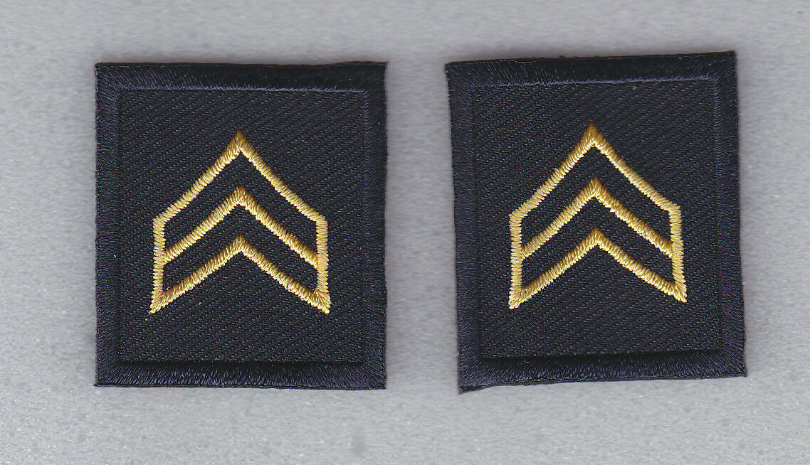 SGT Sergeant MEDIUM GOLD on MIDNIGHT NAVY 1 3/8" X 1.5"  collar patches