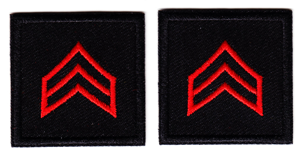 SGT Sergeant Chevron RED on BLACK 1.5" OUTLINE STYLE collar patches
