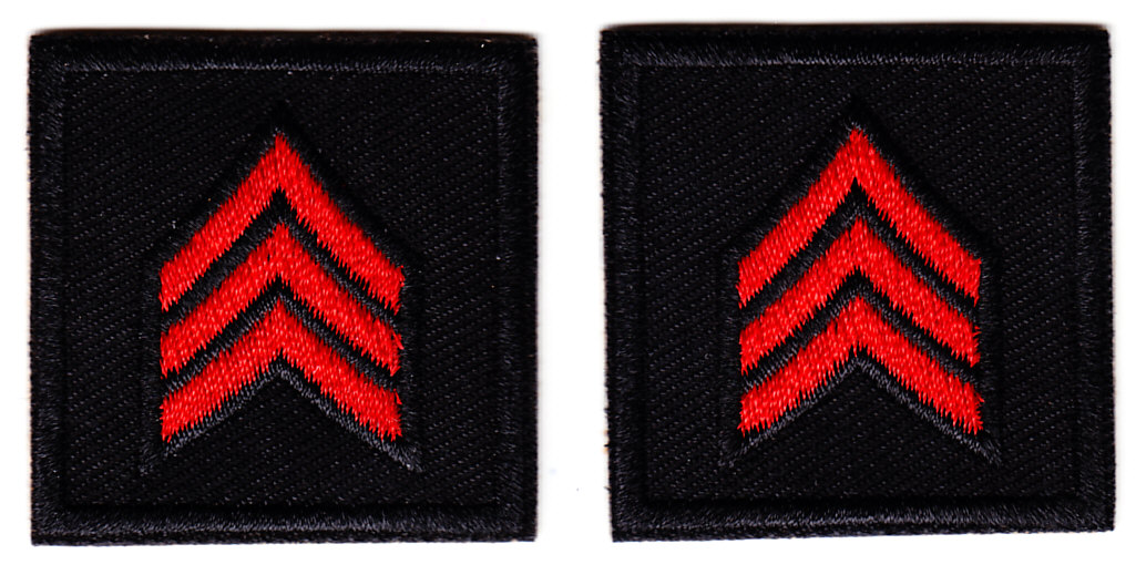 SGT Sergeant Chevron RED on BLACK collar patches SOLID style