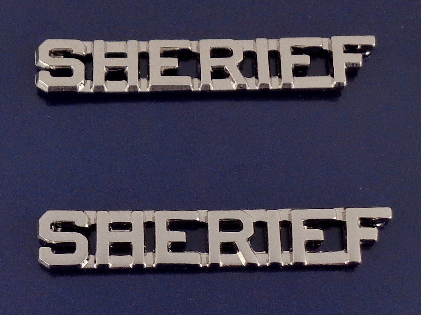 SHERIFF Silver 1/4" Lettering Pair Collar Pins Rank Insignia