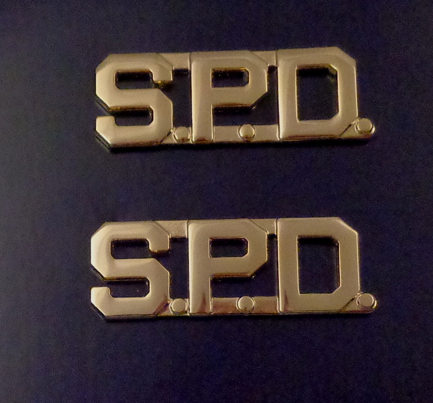 S.P.D. polished gold 1/2" Letters Collar Pins Insignia