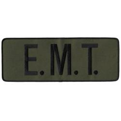 E.M.T. 11X4 Black on OD Green back panel patch